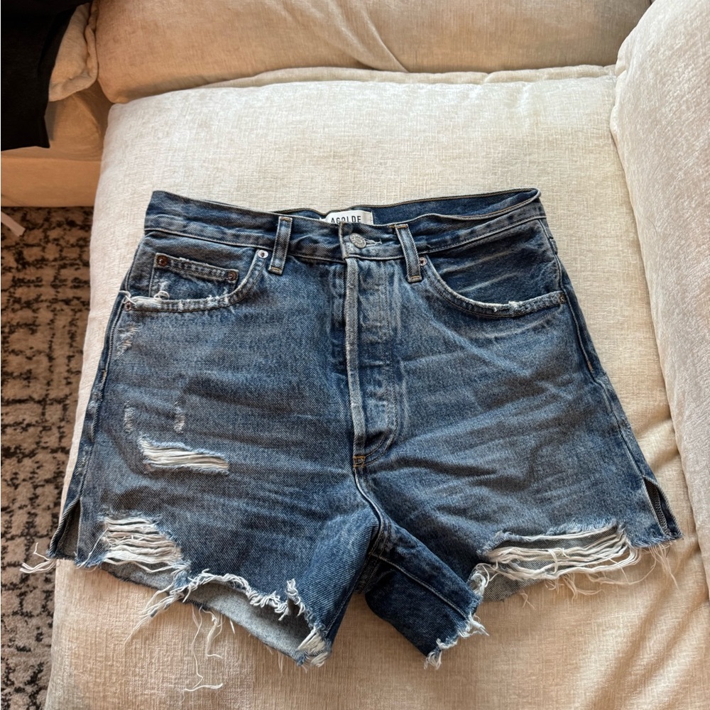 Agolde Blue Distressed Jean Shorts